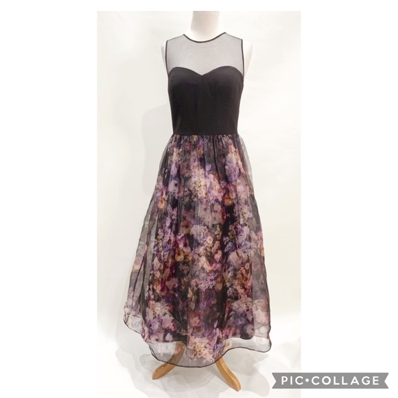Aidan mattox organza floral skirt midi dress - Picture 2 of 10